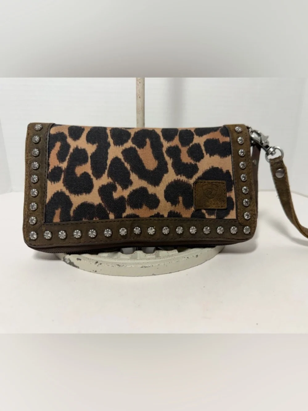 Ariat Women's Cruiser Leopard Studded Long Zip Wallet Clutch